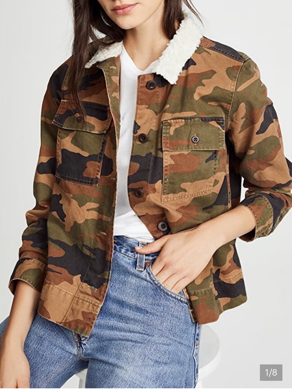 Madewell Northwood Cropped Jacket in Cottontail Camo with Sherpa Collar
